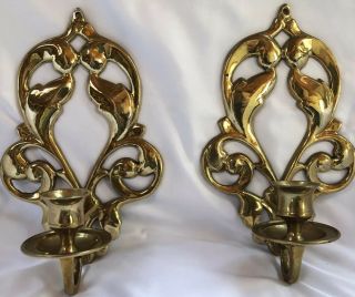 Vintage Matching Set Of 2 Solid Brass Wall Ornate Candle Holder Sconces Gatco