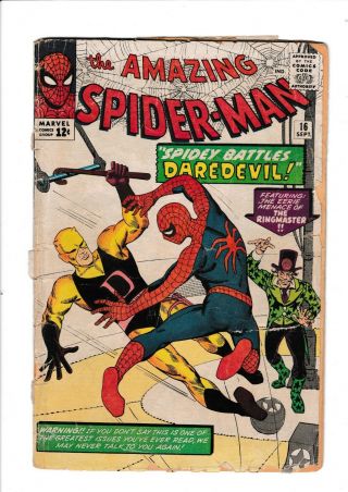 The Spider - Man 16 (sept 1964,  Marvel) 1st Daredevil Crossover