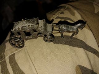 Vintage Diecast Miniature Bronze Horse And Carriage