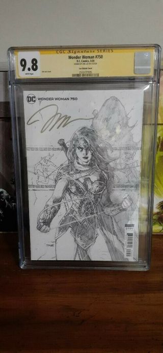 Wonder Woman 750 Cgc Ss 9.  8 Signed 1st Print 1:100 Jim Lee B&w Sketch Variant