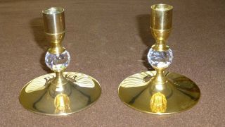 Vintage Valerio Albarello Swarovski Crystal & Gold Plated Brass Candlesticks