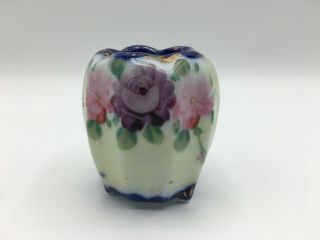Vintage Flow Blue Edge Porcelain Hand Painted Bud Vase With Flowers