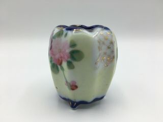 Vintage Flow Blue Edge Porcelain Hand Painted Bud Vase with Flowers 2