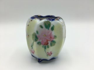 Vintage Flow Blue Edge Porcelain Hand Painted Bud Vase with Flowers 3