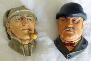 Bossons Sherlock Holmes & Dr Watson Chalkware Heads Congleton Uk