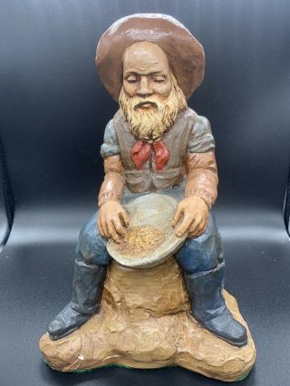 Vintage Statue Of Gold Miner Man Panning For Gold With Pan