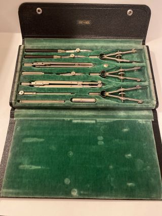 Vintage Dietzgen Gem Union Drafting Set Drawing Instruments Compass Dividers Pen