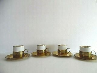 Set Of 4 Porcelana Veracruz Demitasse Espresso Cups & Saucers Gold Tone,  Brazil