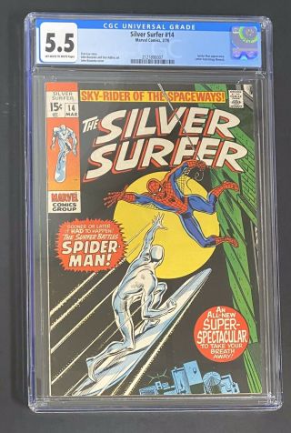 Silver Surfer 14 (3/70 Marvel) Cgc 5.  5 Classic Vs Spider - Man Cover