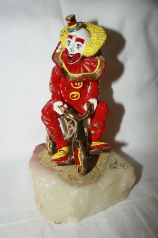 Vintage Ron Lee Red Clown On Tricycle Signed Alabaster Base Gold Dust