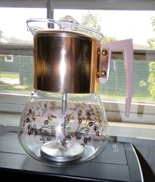 Vtg Perc King By Handcraft Coffee Percolator Pink & Gold Retro Design Mcm 8 Cup