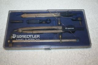 Vintage German Staedtler Mars Superbow Compass Set And Pickett 404n Drafting Com
