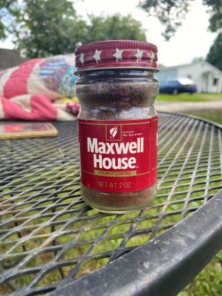 Vintage Maxwell House Instant Coffee Glass Jar Full Paper Label.  Old Stock