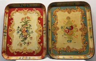 Vintage Alcohol Proof Paper Mache Tray (2) Made In Japan Floral Gold 12 " X 9 "