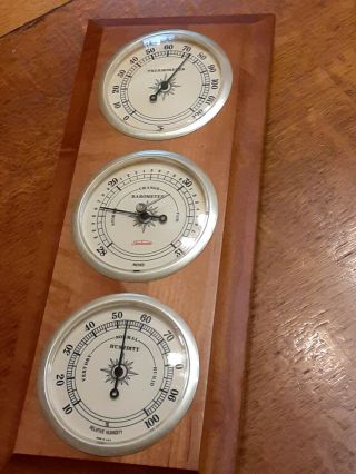 Vintage Sunbeam Wooden Weather Station.  Thermometer,  Barometer,  Humidity.
