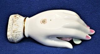 50s LEFTON Porcelain Japan LADY ' S HAND Shape w Applied Pink Roses Ring Holder 2
