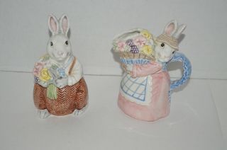 Vintage Fitz And Floyd Mr.  & Mrs.  White Bunny Rabbits Creamer & Sugar Bowl Set