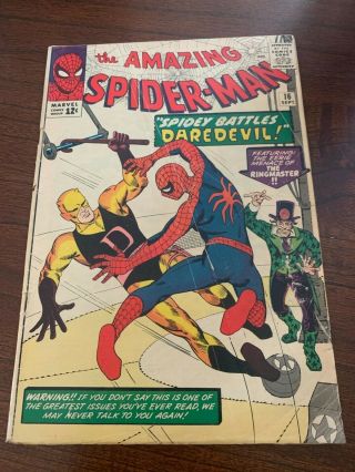 The Spider - Man 16 (sep 1964,  Marvel) Daredevil Spider - Man Xover Gd,  2.  5