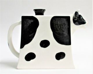 Collectible Dept 56 Cow Now Holstein Teapot Black & White Hand Painted