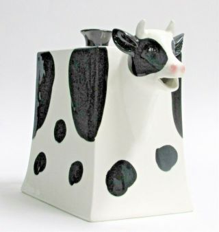Collectible Dept 56 Cow Now Holstein Teapot Black & White Hand Painted 2
