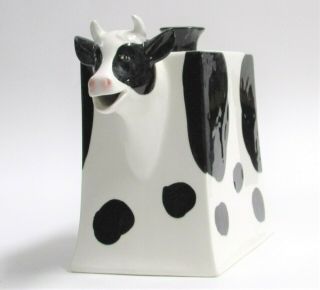 Collectible Dept 56 Cow Now Holstein Teapot Black & White Hand Painted 3