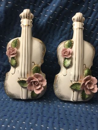 Vintage Lefton Violin Cello Wall Pocket Figurines 1734