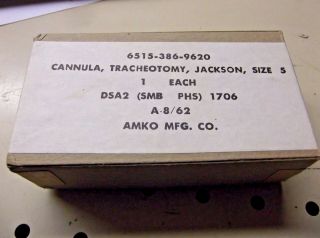 Nos Amko Mfg.  Co.  Vintage Trachea Tube Set Size 5 Dated A 8 / 62