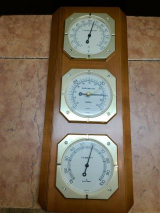 Vintage Sunbeam Wooden Weather Station Thermometer Barometer Humidity 1970s