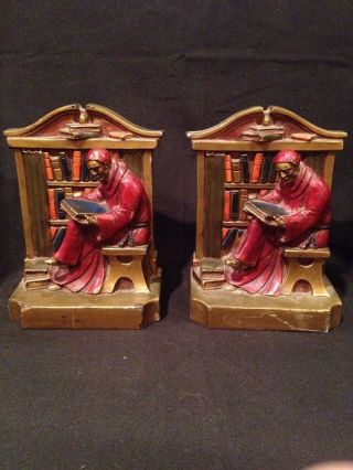 L.  V.  A.  Brass Book Ends 1920 Catholic Cardinal In Library