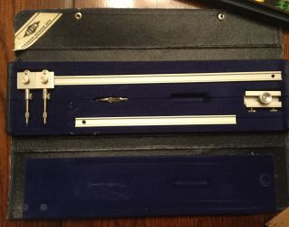 Vintage Alvin Precision Drawing Set 961a Beam Compass Complete W/ Case