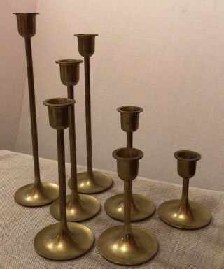 Vintage Set Of 7 Graduated Brass Candlesticks Candle Holders By Interpur Taiwan