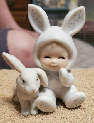 Enesco Morehead Holly Babes Easter Baby In Bunny Suit With White Bunny Figurine