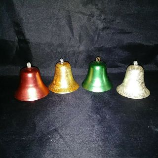 4 Vintage Mid Century Metal Aluminum Bell Christmas Ornaments With Clappers