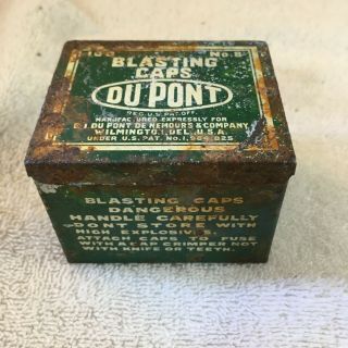 Vintage Dupont 100 Blasting Caps No 8 Green Tin Case Empty Box Metal Del Usa
