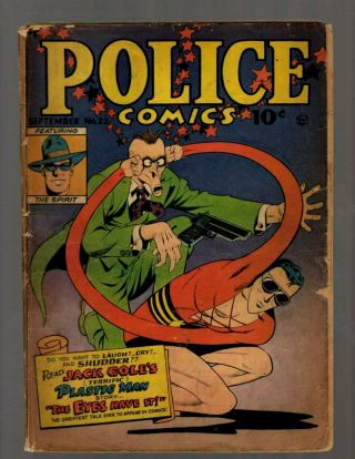 Police Comics 22 G 1943 Quality Comics Plastic Man Comic Book The Spirit Ne5