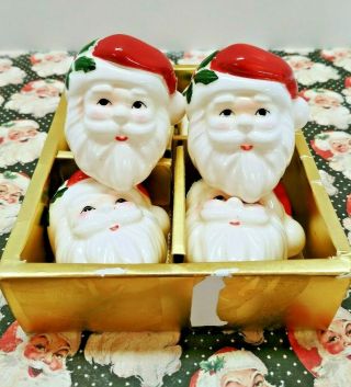 Set Of Six (6) Vintage Ff Fitz & Floyd Santa Face Christmas Napkin Rings Holders