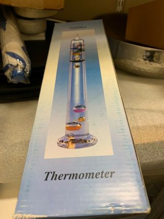 Galileo Thermometer 11 " Tall Glass Tube With Floating Spheres