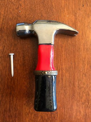 Vintage Phb Porcelain Hinged Trinket Box Hammer Tool Carpenter Keepsake Minature