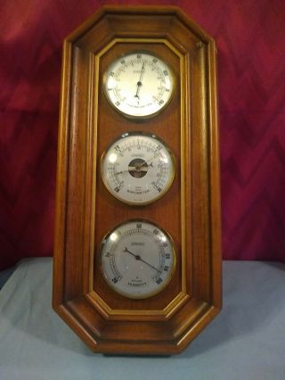 Vintage Springfield Weather Station Thermometer Barometer Humidity Usa Wooden