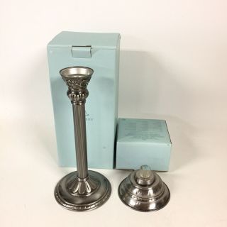 Partylite Classic Creations Satin Silver Pillar Peg And 10.  5 " Taper Holder Set