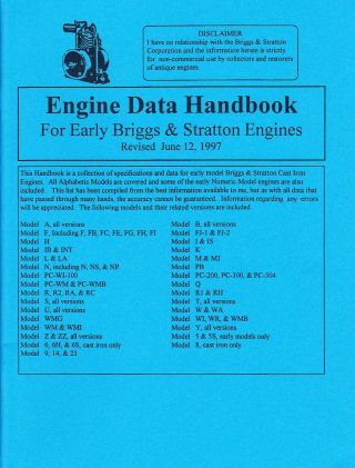 Briggs And Stratton 1920s To 1950s Engine Data Handbook - Reprint
