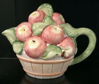 Vintage Italy Teapot Apples Fruit Basket 2 Cup Hand Painted Sculpted Ceramic