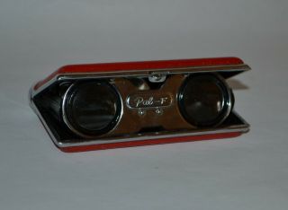 Vintage Red Pal - F Pocket Binoculars Opera Glasses - Box - Collapsible