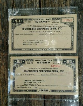 Opium Practitioner Dispensing Tax Stamp 1929 - 30
