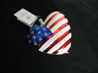 Christopher Radko Christmas Ornament Brave Heart Usa Flag Patriotic American
