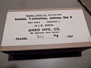 Amko Mfg.  Co.  Vintage Trachea Tube Set Size 6 Dated Nov 1957 Box