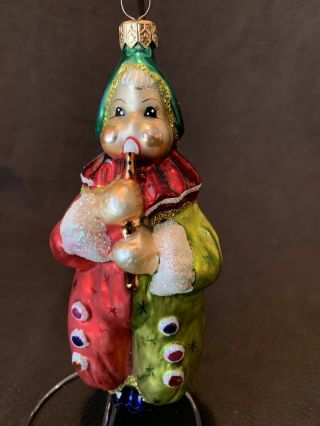 Christopher Radko Clown Jester Playing Flute Christmas Ornament 6 1/2 " H