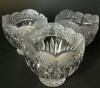 Oneida Southern Garden Crystal Bowls Set Of 3 Frosted Roses Scalloped Germany