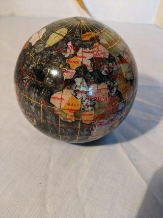 Vintage Mixed Semi Precious Minerals With Inlaid Brass Globe Paperweight 3
