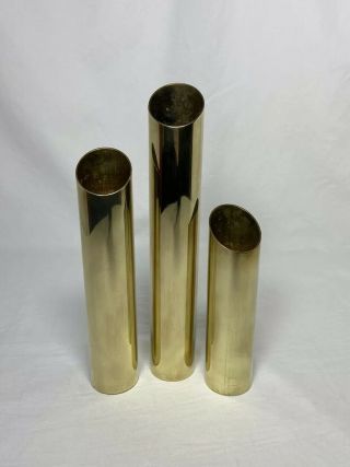 Vintage Mid Century Modern Cylinder Brass Candle Holder Set 3 Vtg Tube Weighted
